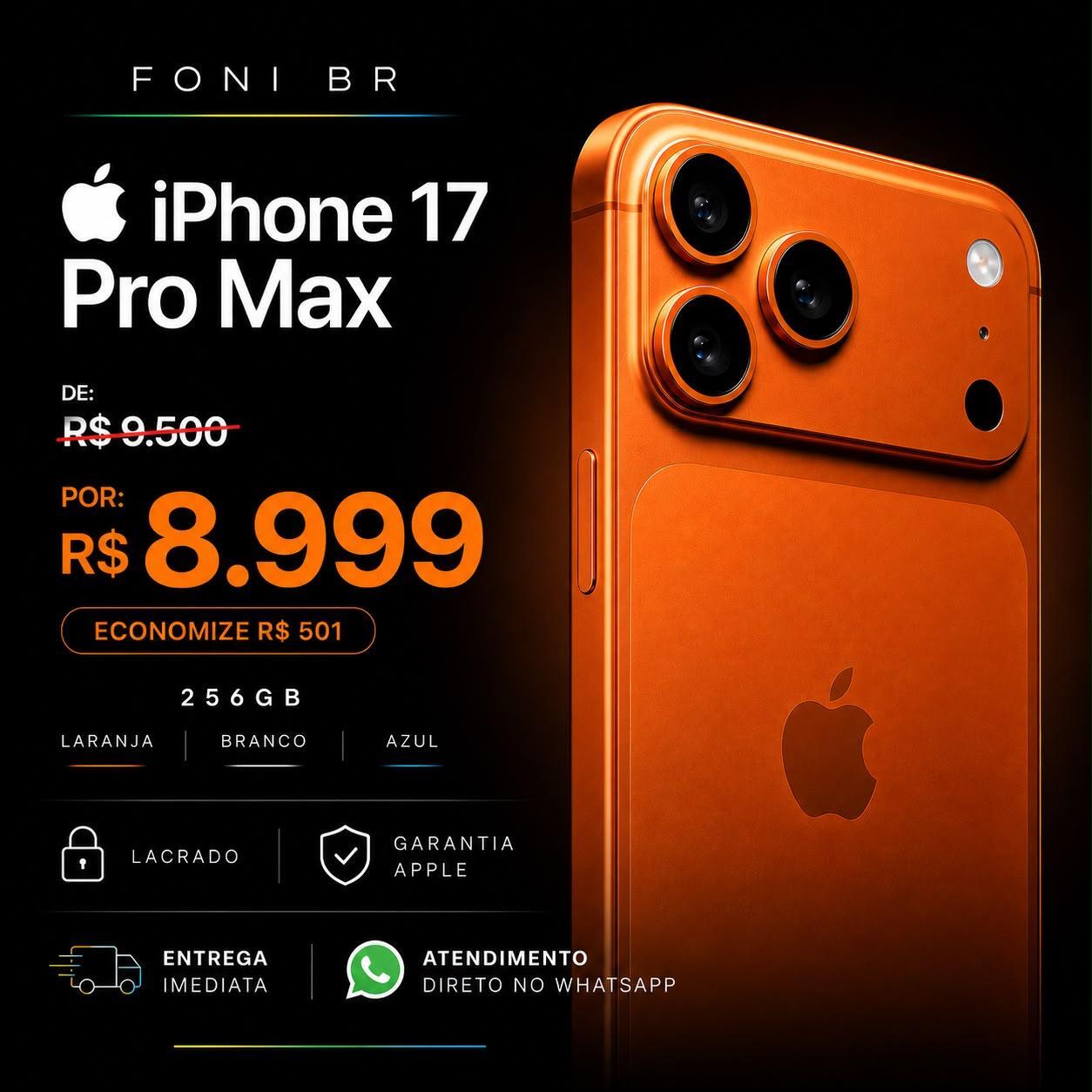iPhone 17 Pro Max na cor laranja em destaque